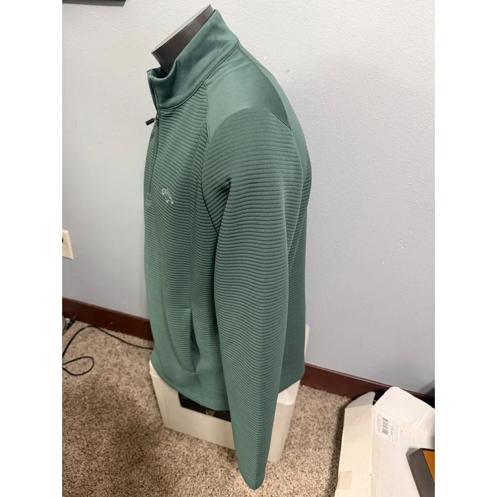Callaway Mens Opti-Dri Quarter Zip Pullover Sage Green Ribbed Golf Sweater Large